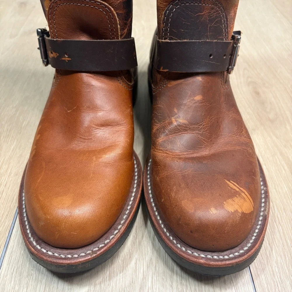 Chippewa 1901W15 Mens Leather Engineer Boots Tan Brown USA Made Size 9M Vibram